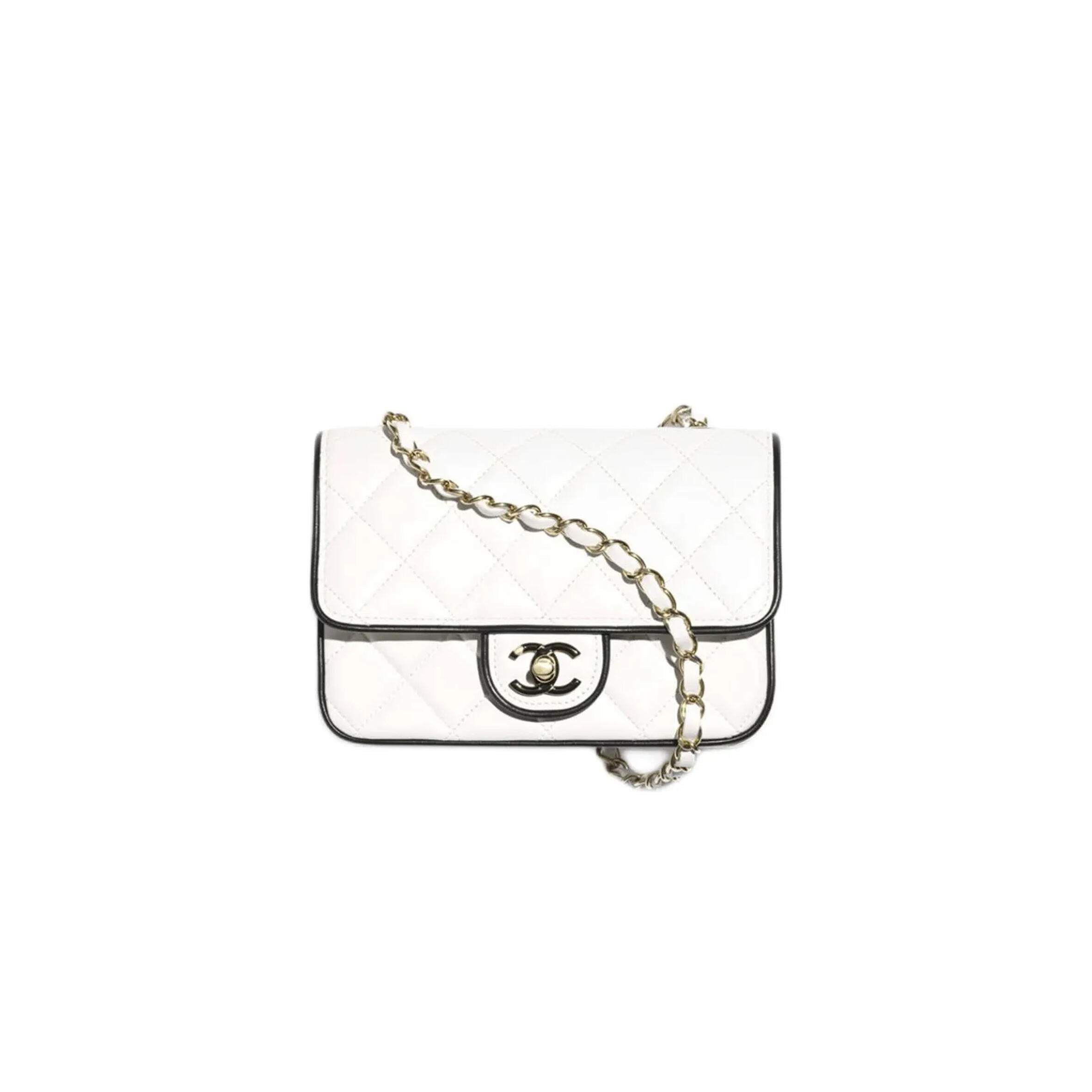 ch*el 25p Di*m*nd lambskin flap shoulder bag mini white as5151 (15*12*3.5cm)